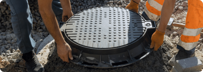 two workers repairing a sewer